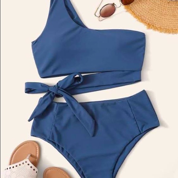 Other - One Shoulder Knot Front Bikini Blue M